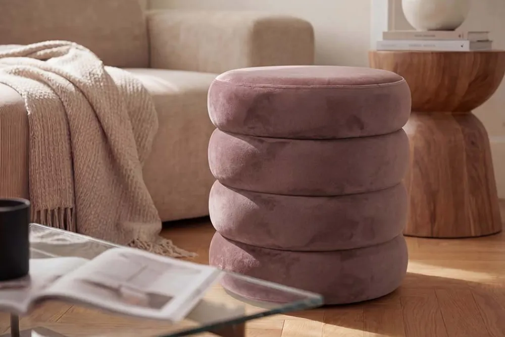 Riess-Ambiente Sitzhocker|Samt Möbel > Runder Polsterhocker VOGUE 40cm rosa Samt mit Stauraum