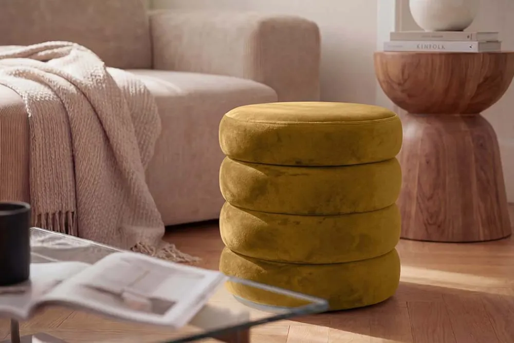 Riess-Ambiente Sitzhocker|Samt Möbel > Runder Polsterhocker VOGUE 40cm senfgelb Samt mit Stauraum
