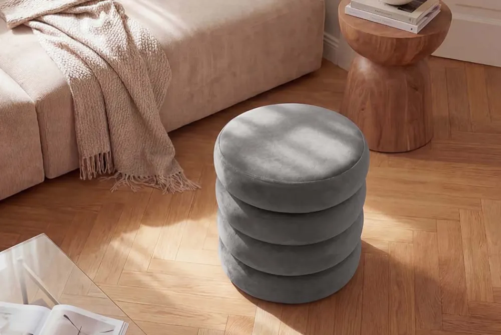 Riess-Ambiente Sitzhocker|Samt Möbel > Runder Polsterhocker VOGUE 40cm champagner grau Samt mit Stauraum