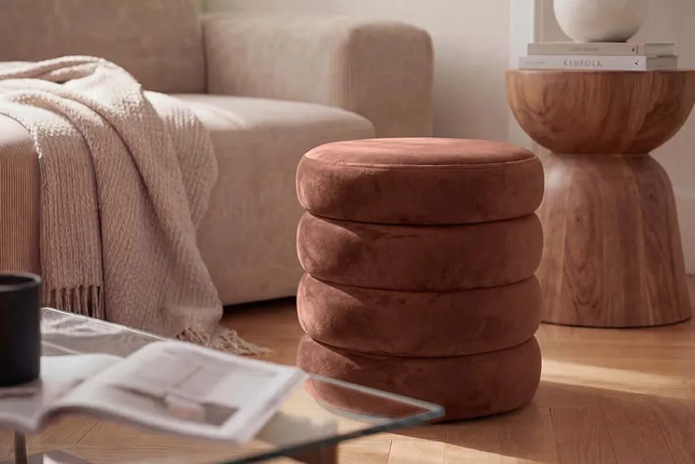 Riess-Ambiente Sitzhocker|Samt Möbel > Runder Polsterhocker VOGUE 40cm rostbraun Samt mit Stauraum