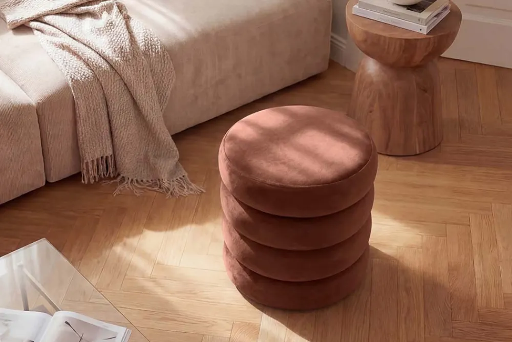 Riess-Ambiente Sitzhocker|Samt Möbel > Runder Polsterhocker VOGUE 40cm rostbraun Samt mit Stauraum