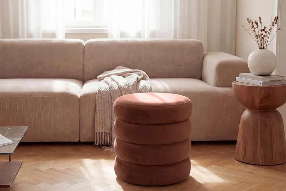 Riess-Ambiente Sitzhocker|Samt Möbel > Runder Polsterhocker VOGUE 40cm rostbraun Samt mit Stauraum