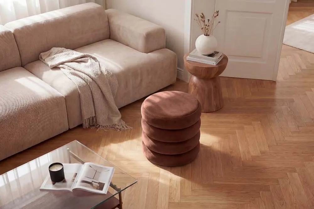 Riess-Ambiente Sitzhocker|Samt Möbel > Runder Polsterhocker VOGUE 40cm rostbraun Samt mit Stauraum