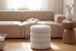 Riess-Ambiente Skandinavisch|Sitzhocker > Runder Polsterhocker VOGUE 40cm weiß Bouclé mit Stauraum