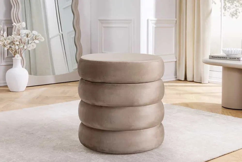 Riess-Ambiente Sitzhocker|Samt Möbel > Runder Polsterhocker VOGUE 40cm champagner greige Samt mit Stauraum