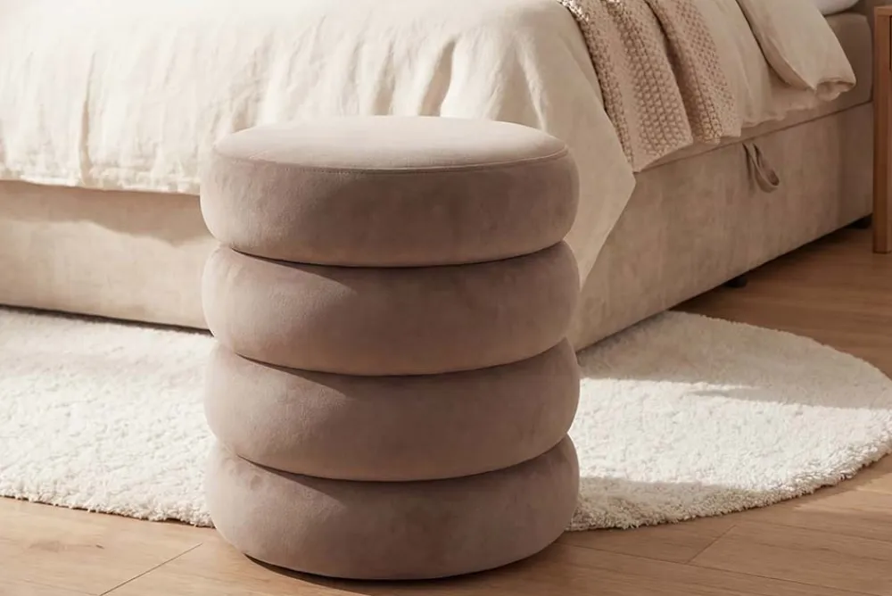 Riess-Ambiente Sitzhocker|Samt Möbel > Runder Polsterhocker VOGUE 40cm champagner greige Samt mit Stauraum