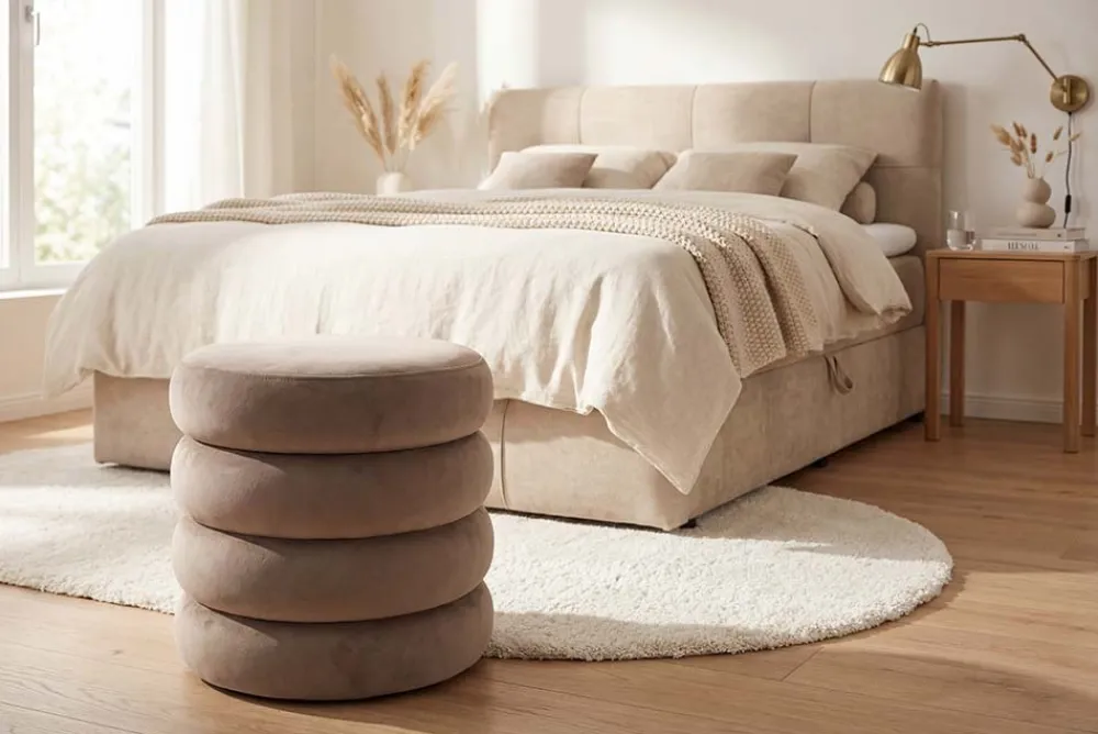 Riess-Ambiente Sitzhocker|Samt Möbel > Runder Polsterhocker VOGUE 40cm champagner greige Samt mit Stauraum