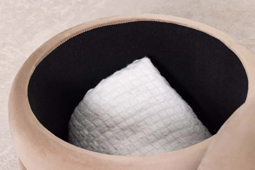 Riess-Ambiente Sitzhocker|Samt Möbel > Runder Polsterhocker VOGUE 40cm champagner greige Samt mit Stauraum