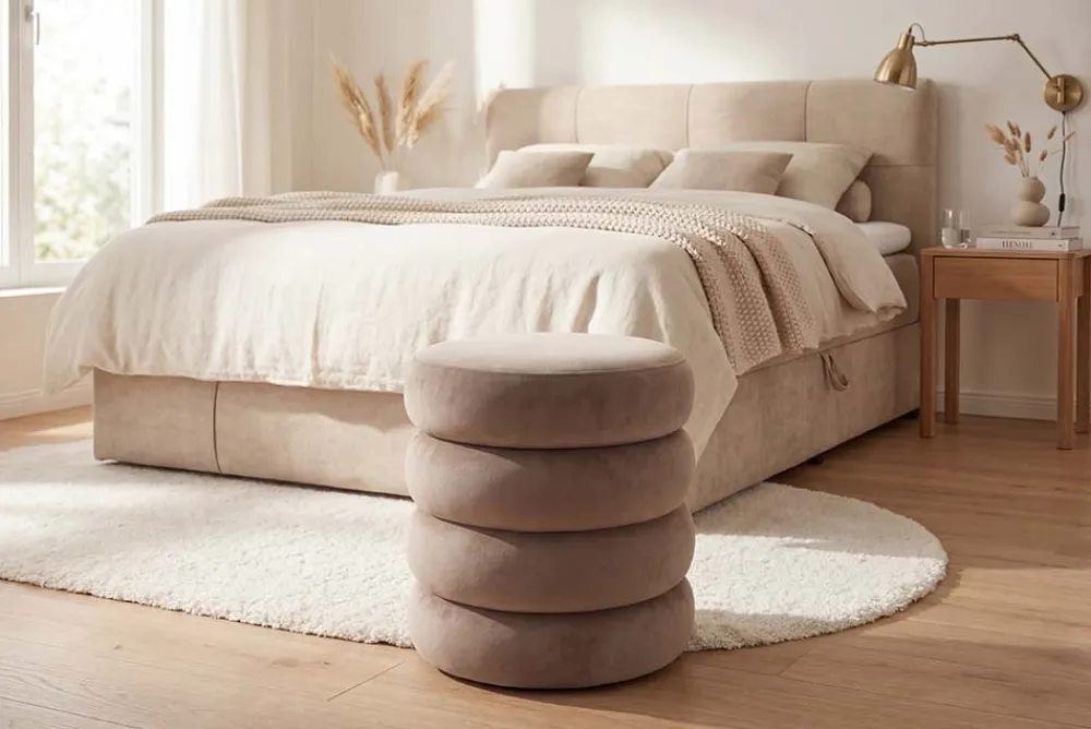 Riess-Ambiente Sitzhocker|Samt Möbel > Runder Polsterhocker VOGUE 40cm champagner greige Samt mit Stauraum