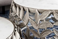 Riess-Ambiente Couchtische & Truhen > Rundes 2er Set Couchtische ABSTRACT LEAF 70cm weiß silber Marmor Metall Blatt-Design