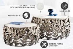 Riess-Ambiente Couchtische & Truhen > Rundes 2er Set Couchtische ABSTRACT LEAF 70cm weiß silber Marmor Metall Blatt-Design