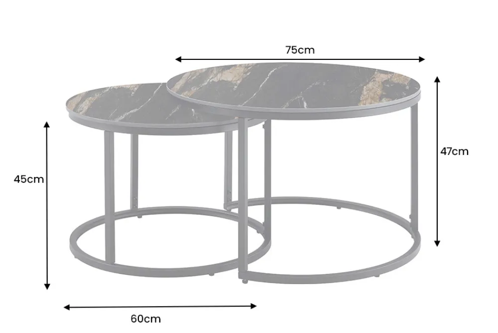 Riess-Ambiente Couchtische & Truhen > Rundes 2er Set Couchtische ELEGANCE 75cm schwarz gold sand Aurora Oro Keramik