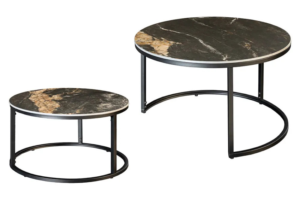 Riess-Ambiente Couchtische & Truhen > Rundes 2er Set Couchtische ELEGANCE 75cm schwarz gold sand Aurora Oro Keramik
