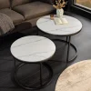 Riess-Ambiente Couchtische & Truhen > Rundes 2er Set Couchtische ELEGANCE 75cm weiß Keramik schwarz Metall