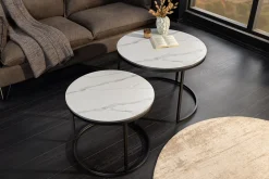 Riess-Ambiente Couchtische & Truhen > Rundes 2er Set Couchtische ELEGANCE 75cm weiß Keramik schwarz Metall