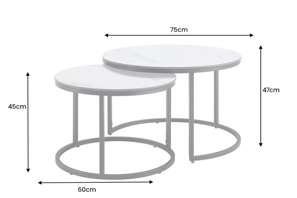 Riess-Ambiente Couchtische & Truhen > Rundes 2er Set Couchtische ELEGANCE 75cm weiß Keramik schwarz Metall