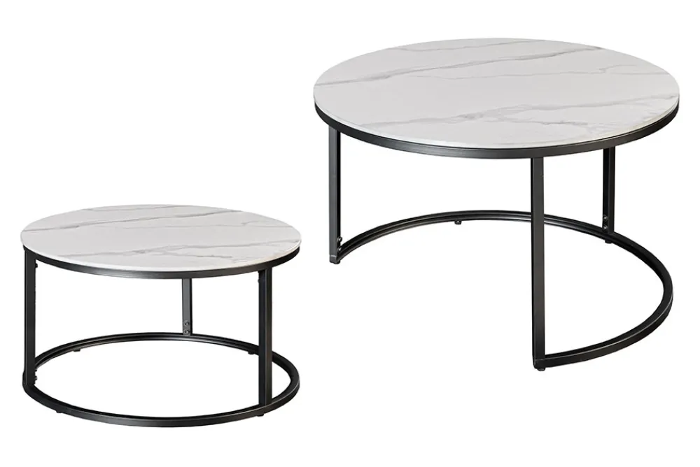 Riess-Ambiente Couchtische & Truhen > Rundes 2er Set Couchtische ELEGANCE 75cm weiß Keramik schwarz Metall