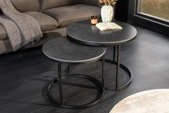 Riess-Ambiente Couchtische & Truhen > Rundes 2er Set Couchtische ELEGANCE 75cm anthrazit Keramik schwarz Metall