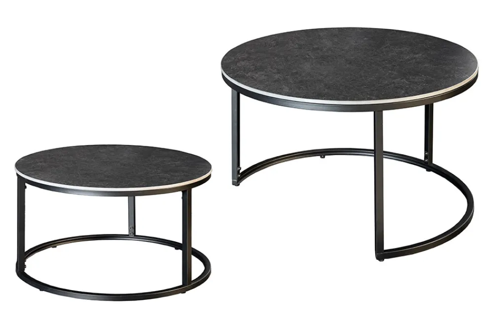 Riess-Ambiente Couchtische & Truhen > Rundes 2er Set Couchtische ELEGANCE 75cm anthrazit Keramik schwarz Metall