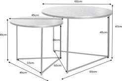 Riess-Ambiente Couchtische & Truhen > Rundes 2er Set Couchtisch ELEMENTS 60cm silber antik Krokodil-Design handmade