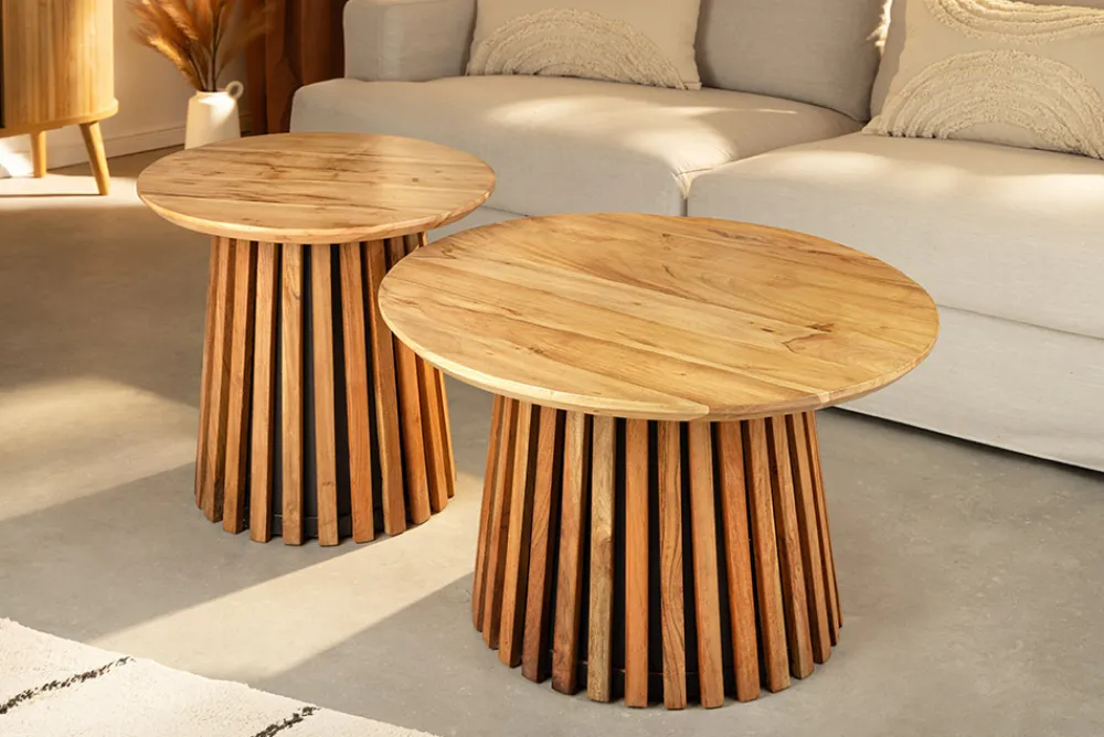 Riess-Ambiente Mehr...|Couchtische > Rundes 2er Set Couchtische VALHALLA WOOD 70cm natur braun Akazie Massivholz