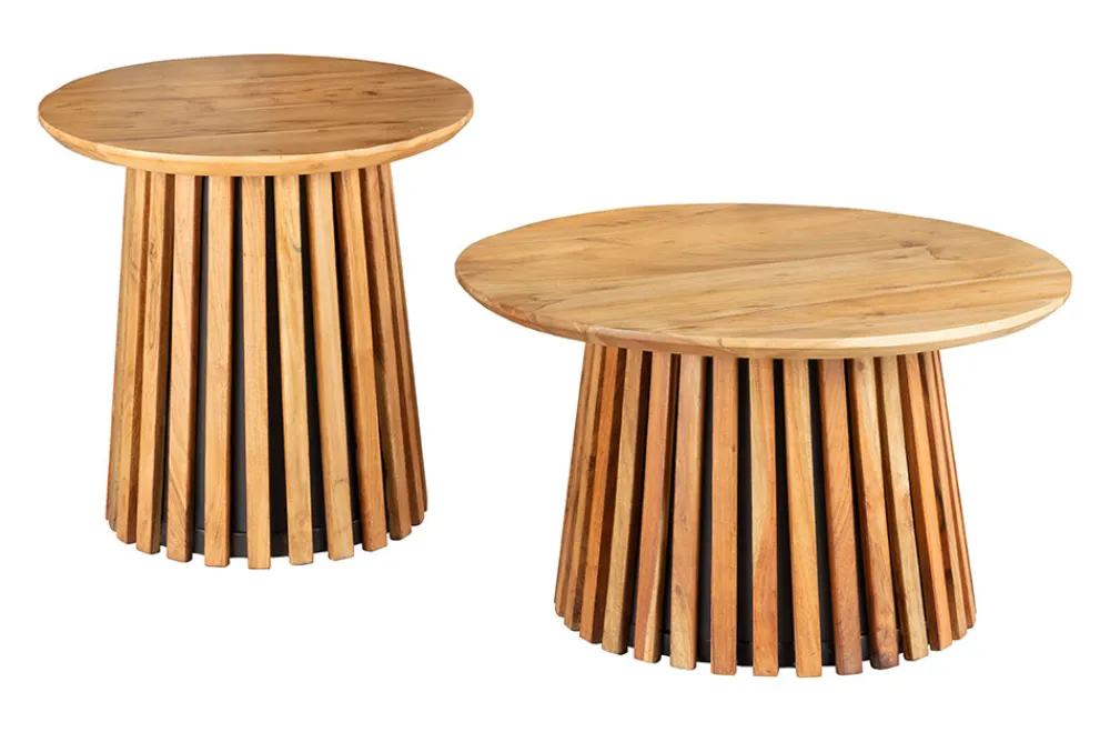 Riess-Ambiente Mehr...|Couchtische > Rundes 2er Set Couchtische VALHALLA WOOD 70cm natur braun Akazie Massivholz