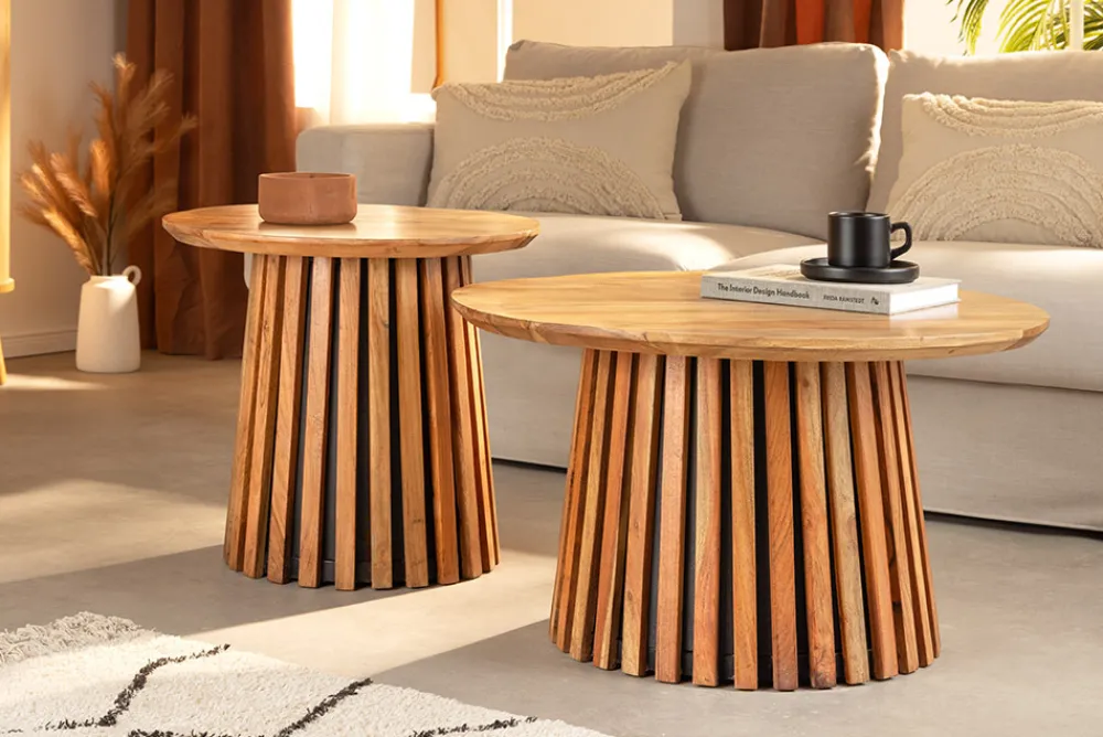 Riess-Ambiente Mehr...|Couchtische > Rundes 2er Set Couchtische VALHALLA WOOD 70cm natur braun Akazie Massivholz