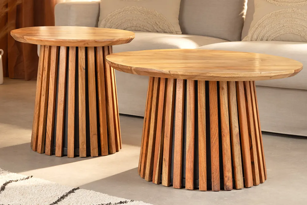 Riess-Ambiente Mehr...|Couchtische > Rundes 2er Set Couchtische VALHALLA WOOD 70cm natur braun Akazie Massivholz