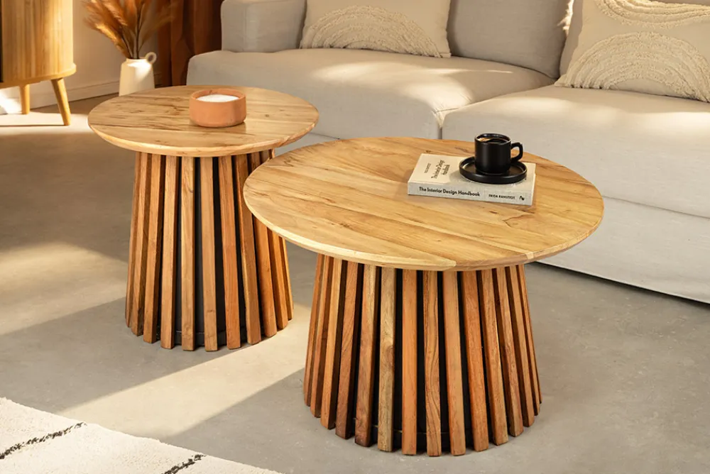 Riess-Ambiente Mehr...|Couchtische > Rundes 2er Set Couchtische VALHALLA WOOD 70cm natur braun Akazie Massivholz