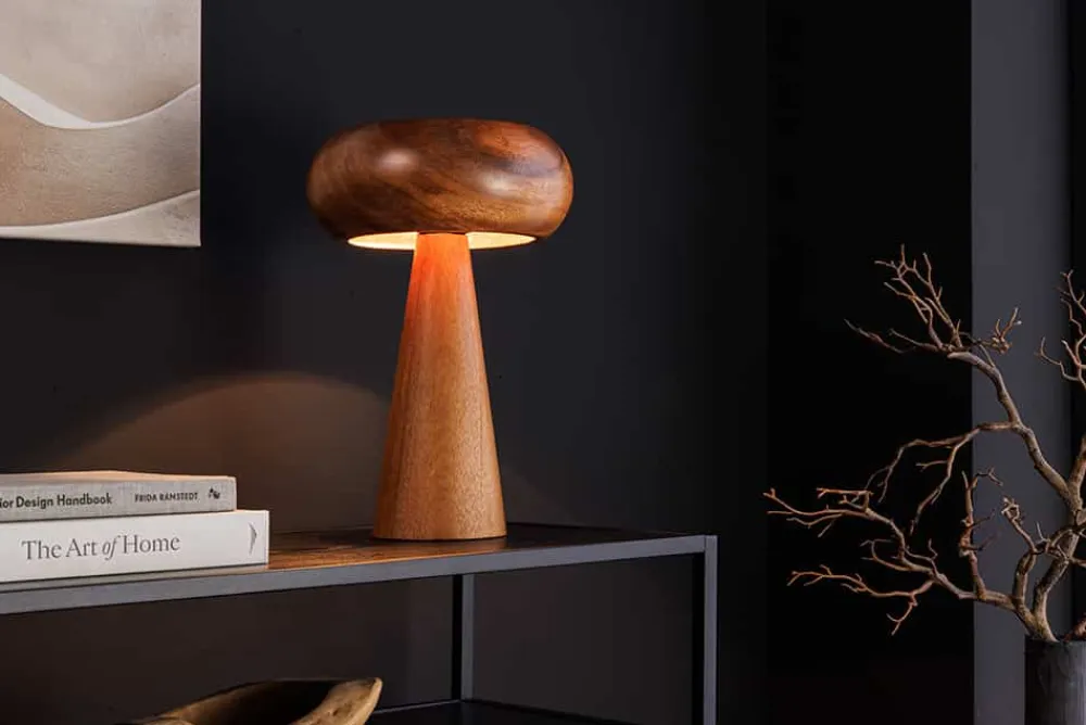 Riess-Ambiente Skandinavisch|Tischlampen > Runde Tischlampe ALVA 40cm natur Akazienholz Eisen Tischleuchte