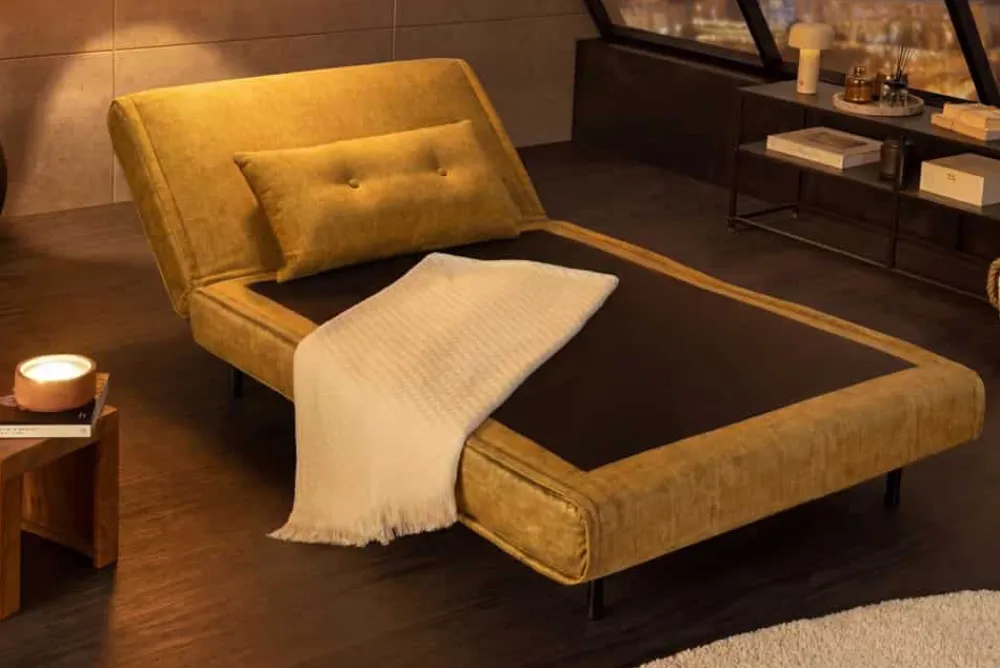 Riess-Ambiente Sessel|Retro Möbel > Schlafsessel SMART MULTIFUNCTION 100cm senfgelb Vogue Seiden Samtstoff