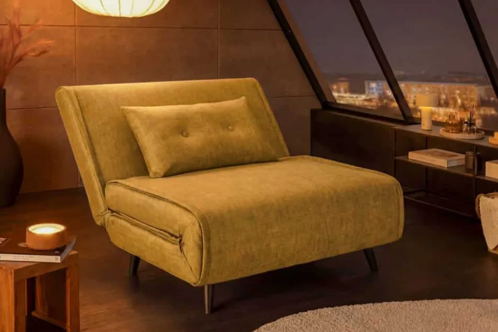 Riess-Ambiente Sessel|Retro Möbel > Schlafsessel SMART MULTIFUNCTION 100cm senfgelb Vogue Seiden Samtstoff