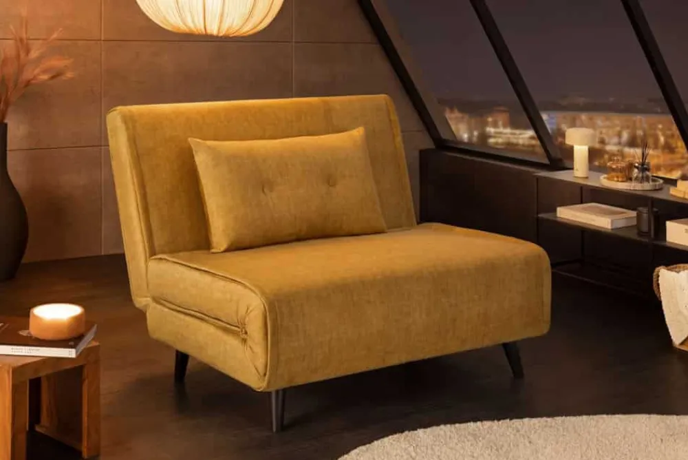 Riess-Ambiente Sessel|Retro Möbel > Schlafsessel SMART MULTIFUNCTION 100cm senfgelb Vogue Seiden Samtstoff