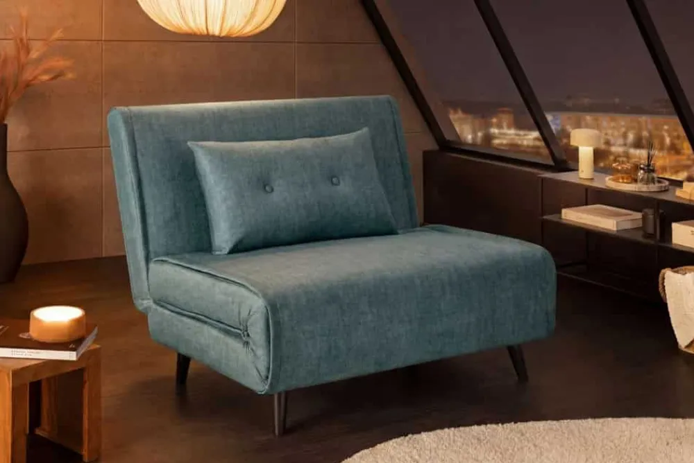 Riess-Ambiente Sessel|Retro Möbel > Schlafsessel SMART MULTIFUNCTION 100cm petrol Vogue Seiden Samtstoff