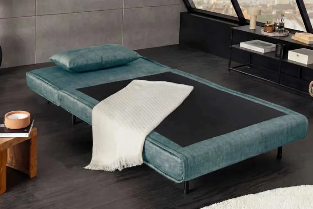 Riess-Ambiente Sessel|Retro Möbel > Schlafsessel SMART MULTIFUNCTION 100cm petrol Vogue Seiden Samtstoff