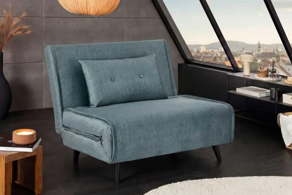 Riess-Ambiente Sessel|Retro Möbel > Schlafsessel SMART MULTIFUNCTION 100cm petrol Vogue Seiden Samtstoff