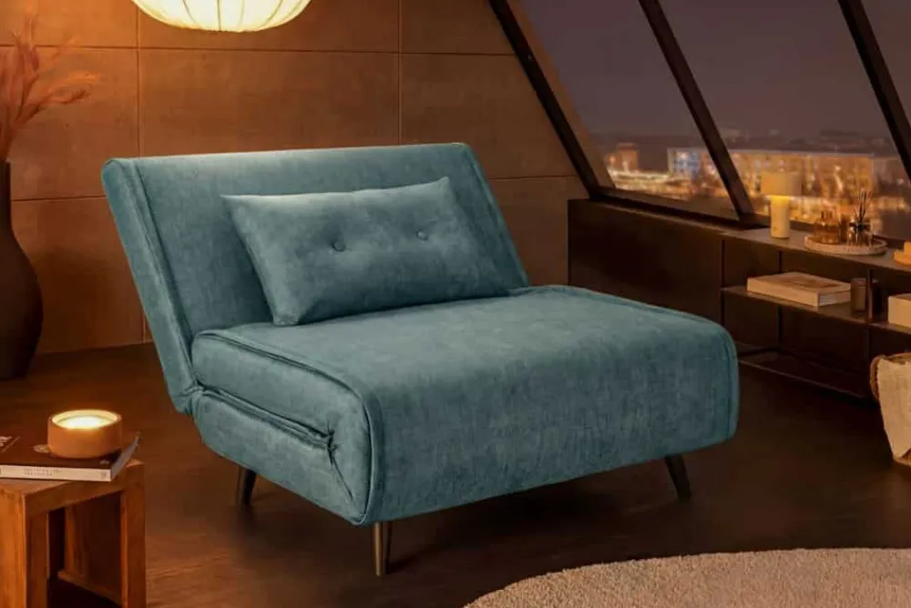 Riess-Ambiente Sessel|Retro Möbel > Schlafsessel SMART MULTIFUNCTION 100cm petrol Vogue Seiden Samtstoff