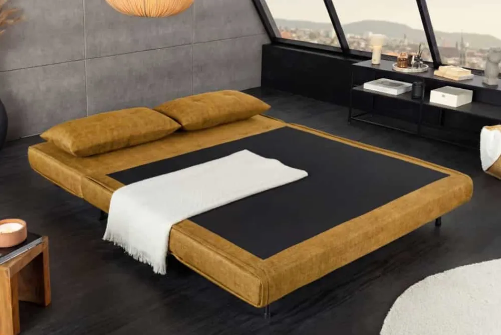 Riess-Ambiente Sessel|Retro Möbel > Schlafsessel SMART MULTIFUNCTION 140cm senfgelb Vogue Seiden Samtstoff