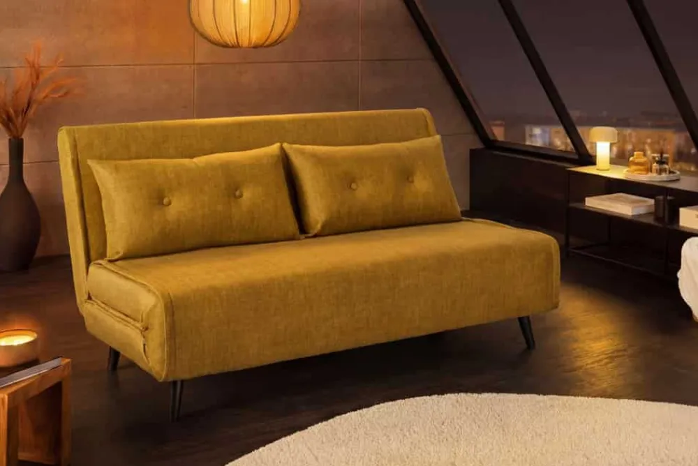 Riess-Ambiente Sessel|Retro Möbel > Schlafsessel SMART MULTIFUNCTION 140cm senfgelb Vogue Seiden Samtstoff