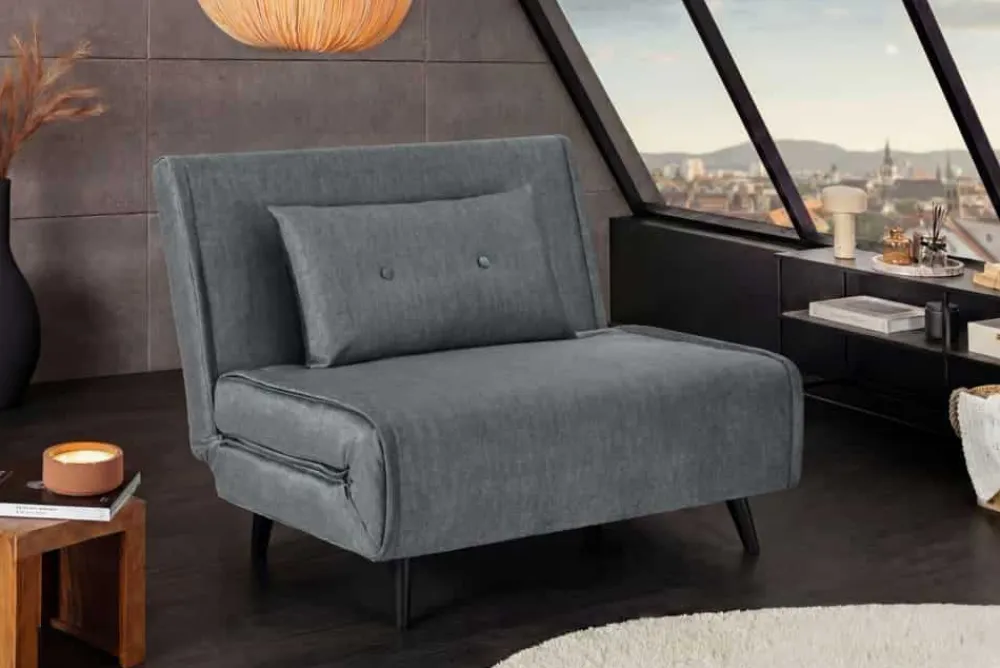 Riess-Ambiente Sessel|Retro Möbel > Schlafsessel SMART MULTIFUNCTION 100cm grau Vogue Seiden Samtstoff