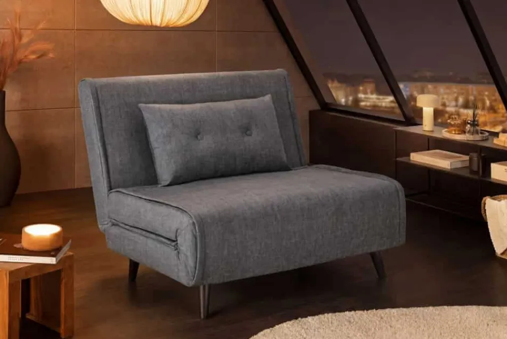 Riess-Ambiente Sessel|Retro Möbel > Schlafsessel SMART MULTIFUNCTION 100cm grau Vogue Seiden Samtstoff
