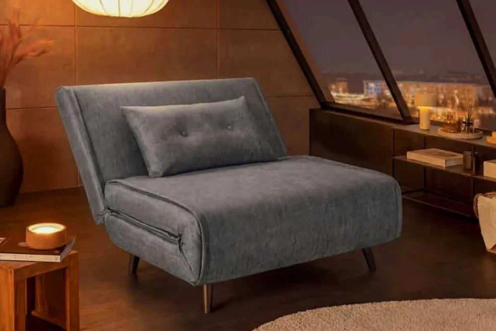 Riess-Ambiente Sessel|Retro Möbel > Schlafsessel SMART MULTIFUNCTION 100cm grau Vogue Seiden Samtstoff