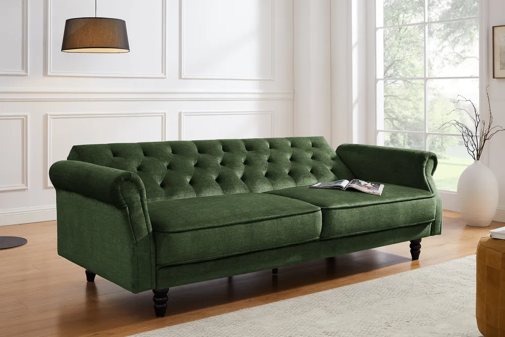Riess-Ambiente Samt Möbel|3-Sitzer Sofa > Schlafsofa MAISON BELLE AFFAIRE 220cm moosgrün Vogue Seiden Samtstoff 3-Sitzer