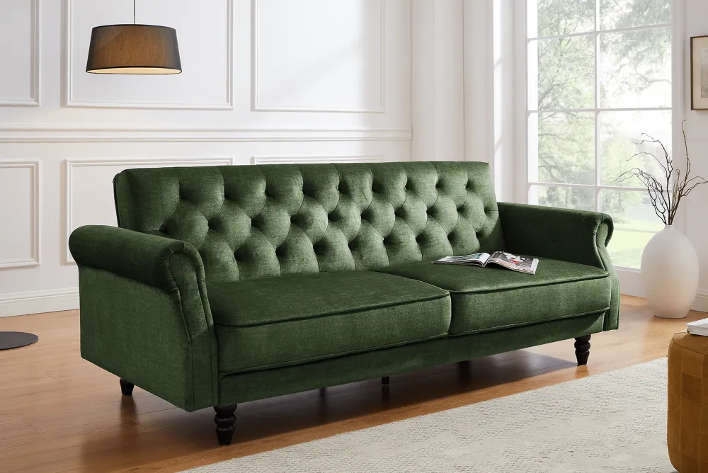 Riess-Ambiente Samt Möbel|3-Sitzer Sofa > Schlafsofa MAISON BELLE AFFAIRE 220cm moosgrün Vogue Seiden Samtstoff 3-Sitzer