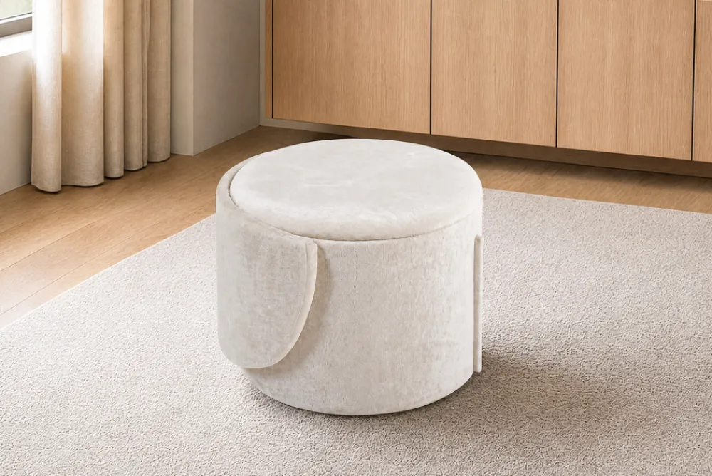 Riess-Ambiente Skandinavisch|Sessel > Sessel LUNA 65cm beige Bouclé Polsterhocker mit klappbarer Rückenlehne und Stauraum