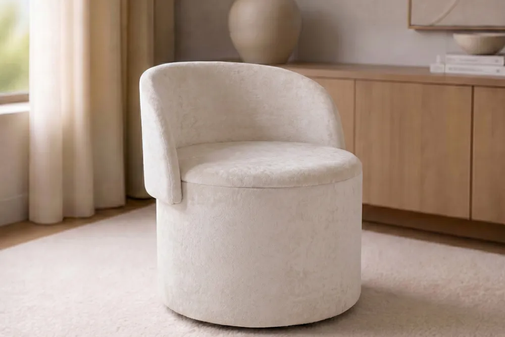 Riess-Ambiente Skandinavisch|Sessel > Sessel LUNA 65cm beige Bouclé Polsterhocker mit klappbarer Rückenlehne und Stauraum