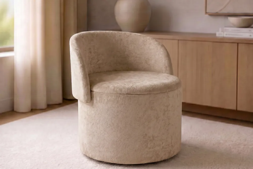 Riess-Ambiente Skandinavisch|Sessel > Sessel LUNA 65cm champagner greige Bouclé Polsterhocker mit klappbarer Rückenlehne und Stauraum