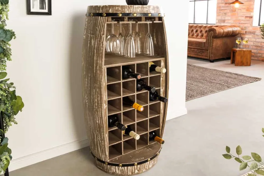 Riess-Ambiente Weinregale|Barschränke > Shabby Chic Weinregal BODEGA 100cm natur Pinie Weinfass für 24 Flaschen