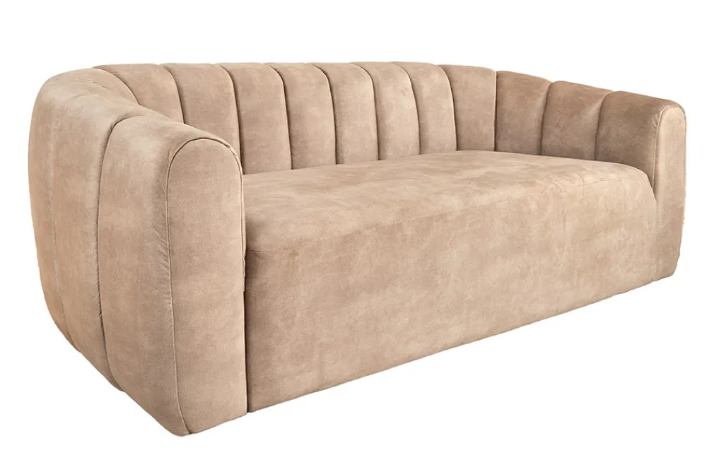Riess-Ambiente Samt Möbel|Retro Möbel > 3-Sitzer Sofa BABYLON 200cm champagner beige Samt mit Ziersteppung