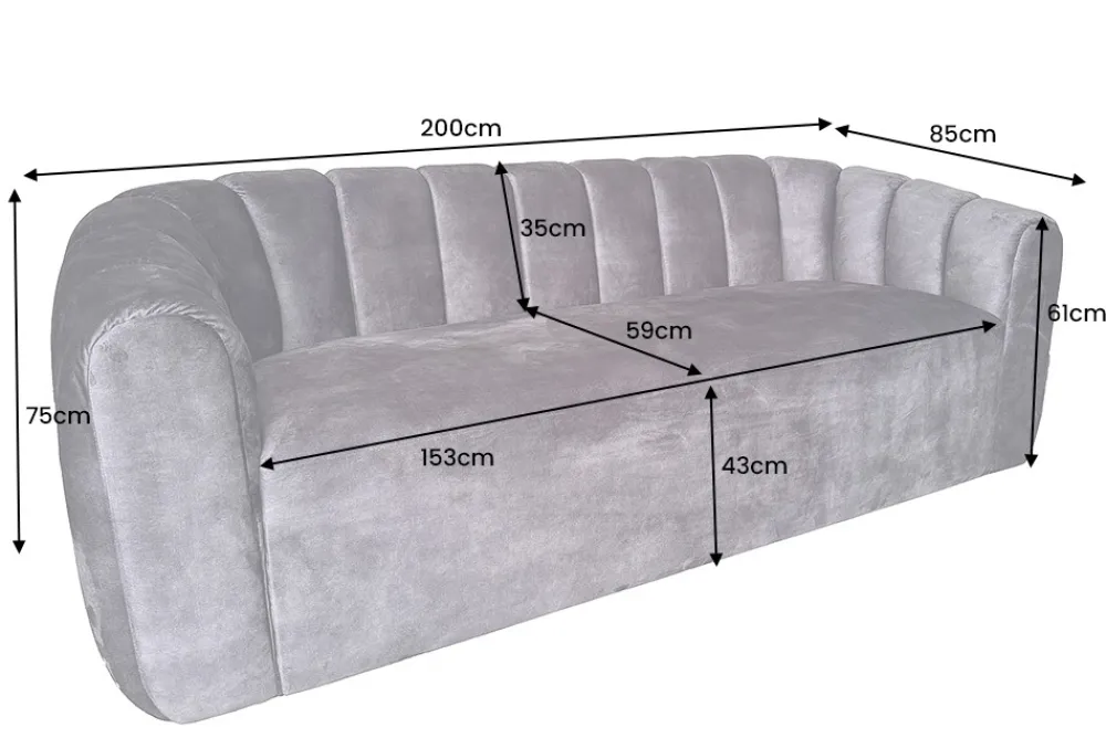 Riess-Ambiente Samt Möbel|Retro Möbel > 3-Sitzer Sofa BABYLON 200cm champagner beige Samt mit Ziersteppung